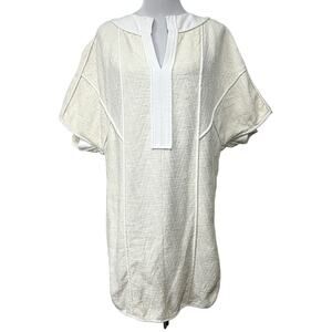 BCBGMAXAZRIA Runway Shirt Dress Cream Textured 100% Cotton Oversized Tunic M